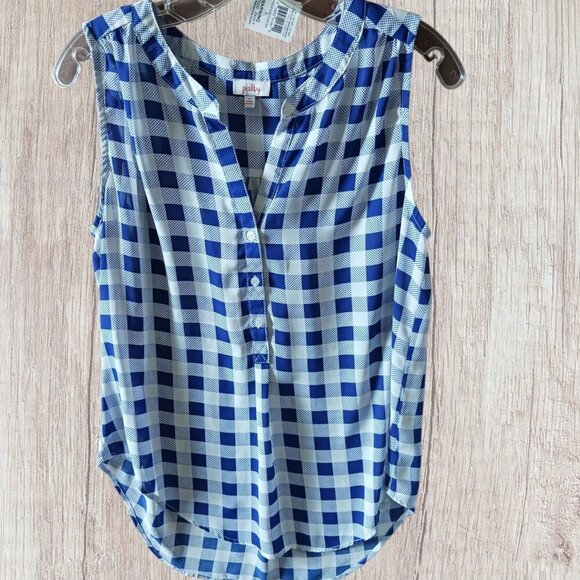 Pixley Sleeveless Checkered  Lightweight Casual Top Size Medium blue/wht - Picture 3 of 8